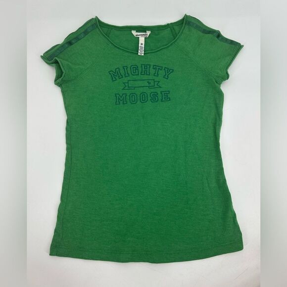 Y2K Abercrombie and Fitch Green Mighty Moose Baby Tee T-shirt Size Medium - Picture 1 of 5
